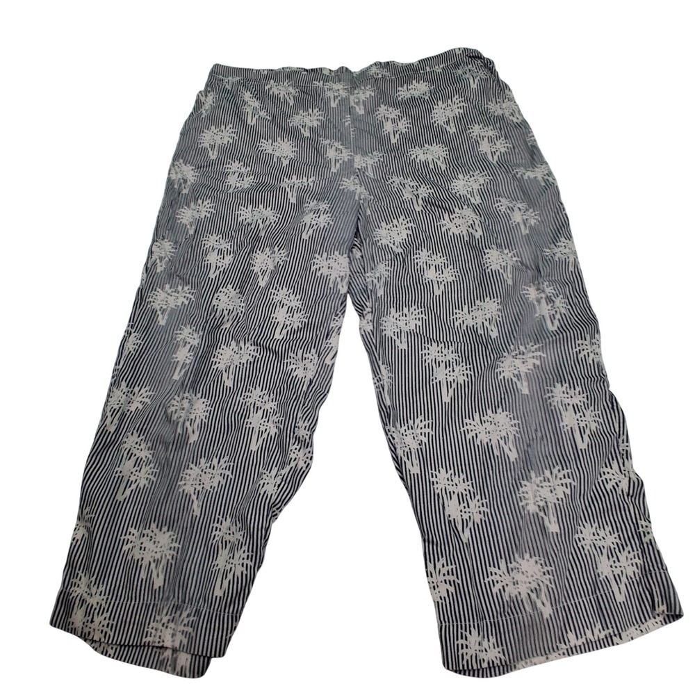 Chico's Crop Pants 3 Blue White Striped Palm Tree Coastal Resort Tencel